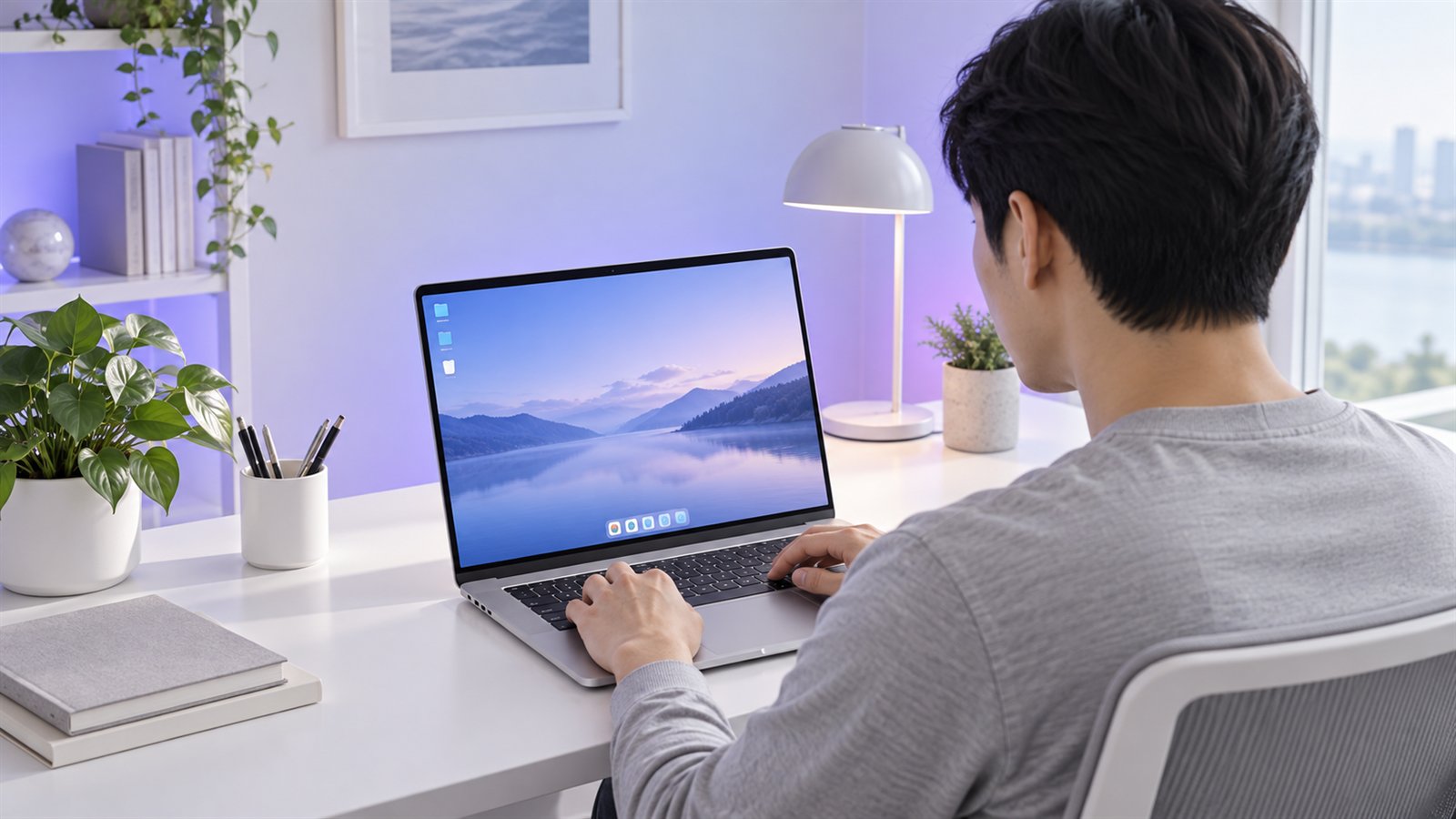 노트북으로 원격 PC 한 대의 화면을 보는 모습(개념 이미지)